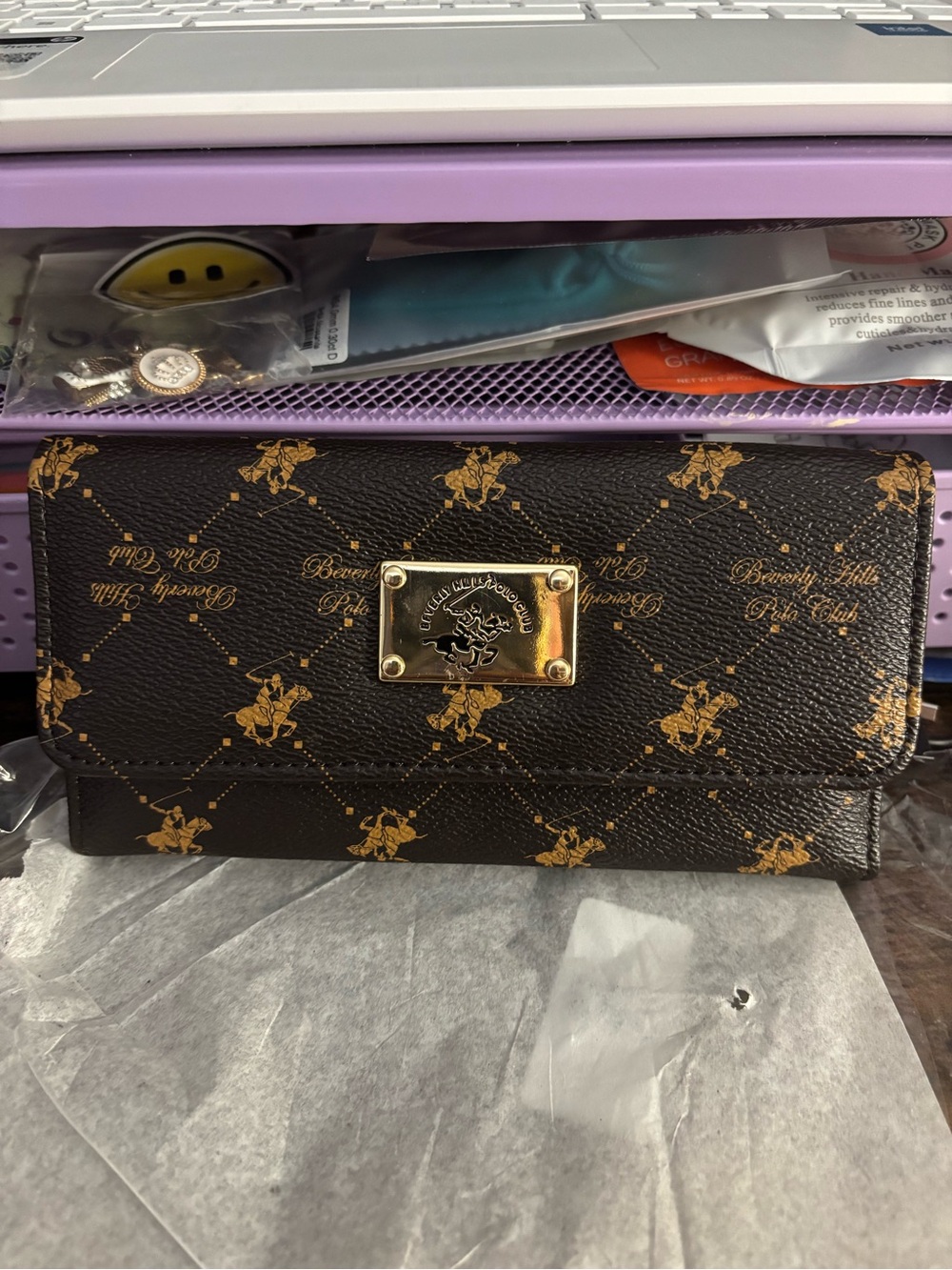 Beverly Hills Polo Club Brown Wallet with Gold Plate